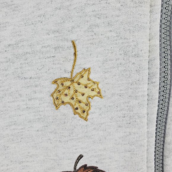 Fall Autumn Leaves Applique Full Zip Sweatshirt XL Handmade - Picture 3 of 6